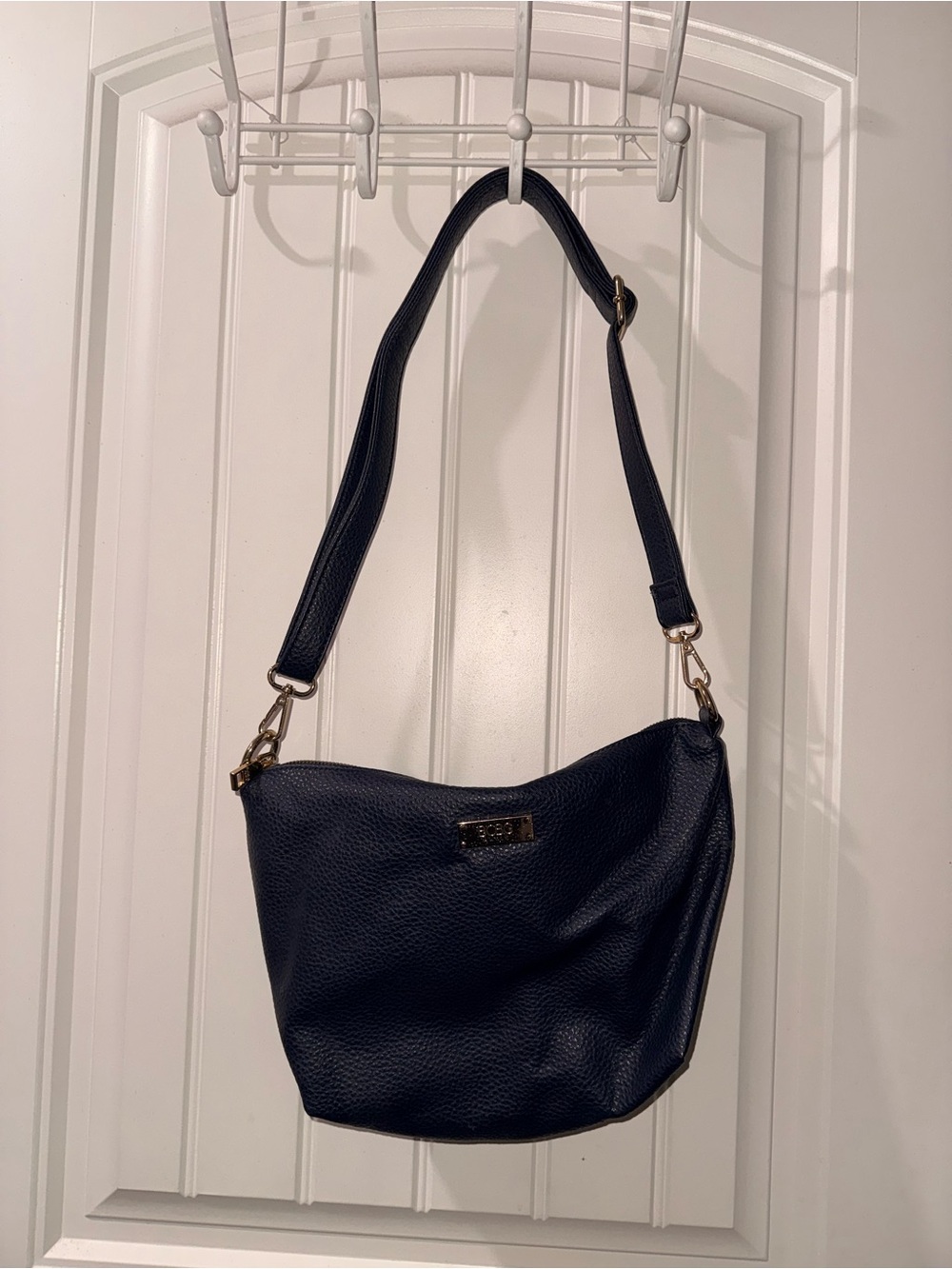 BCBG Navy Pebbled Leather Shoulder Bag with Gold Hardware